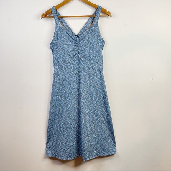 Prana Amaya Soft knit Racerback Activewear Dress SpaceDye Blue comfy womens L - Picture 2 of 11